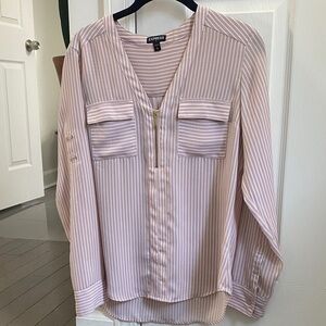 Express Portofino Zipper Blush Striped Blouse